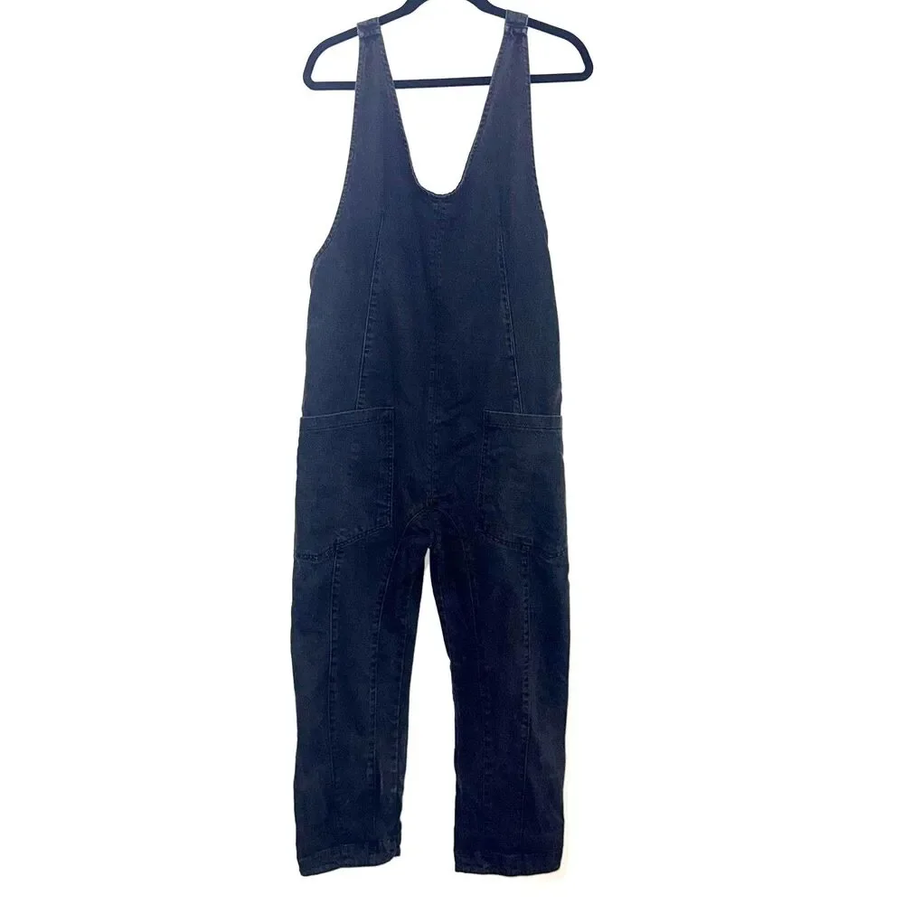 Free People We The Free High Roller Denim Overalls - Mineral Black S